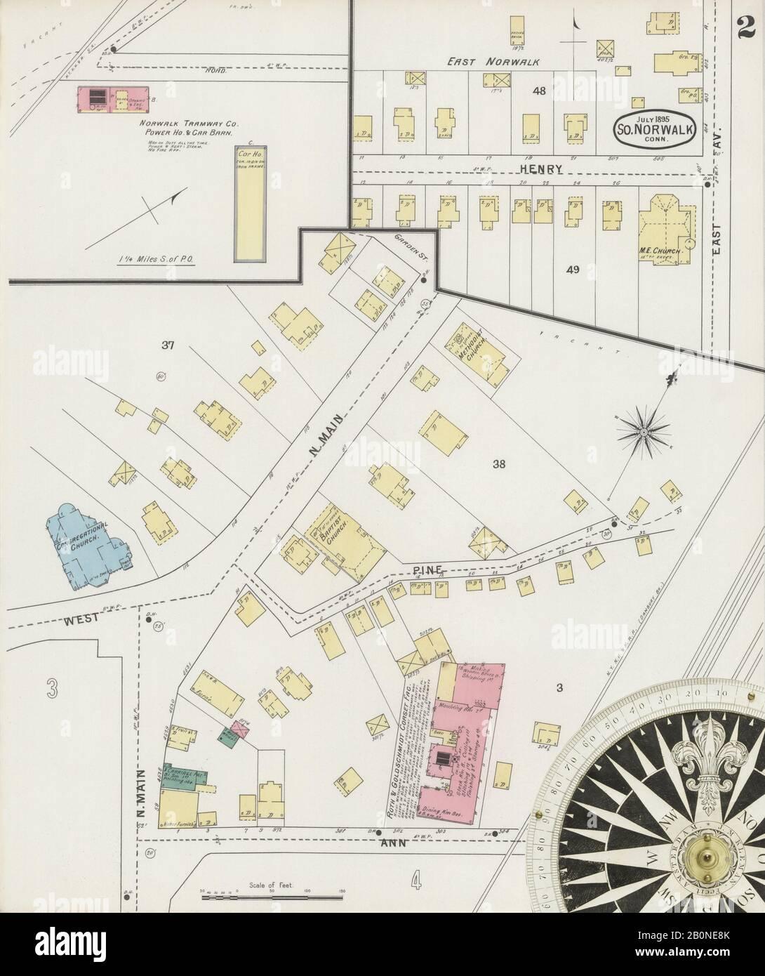 Immagine 2 Della Mappa Sanborn Fire Insurance Da South Norwalk, Fairfield County, Connecticut. Lug 1895. 11 fogli, America, mappa stradale con una bussola Del Xix Secolo Foto Stock