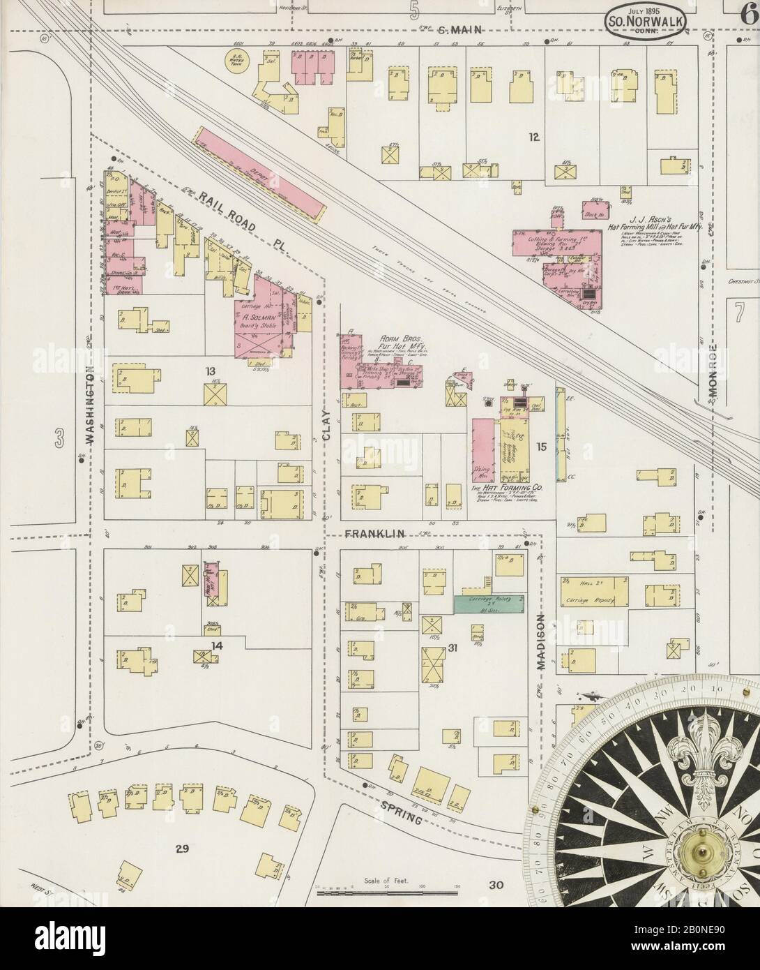 Immagine 6 Della Mappa Sanborn Fire Insurance Da South Norwalk, Fairfield County, Connecticut. Lug 1895. 11 fogli, America, mappa stradale con una bussola Del Xix Secolo Foto Stock