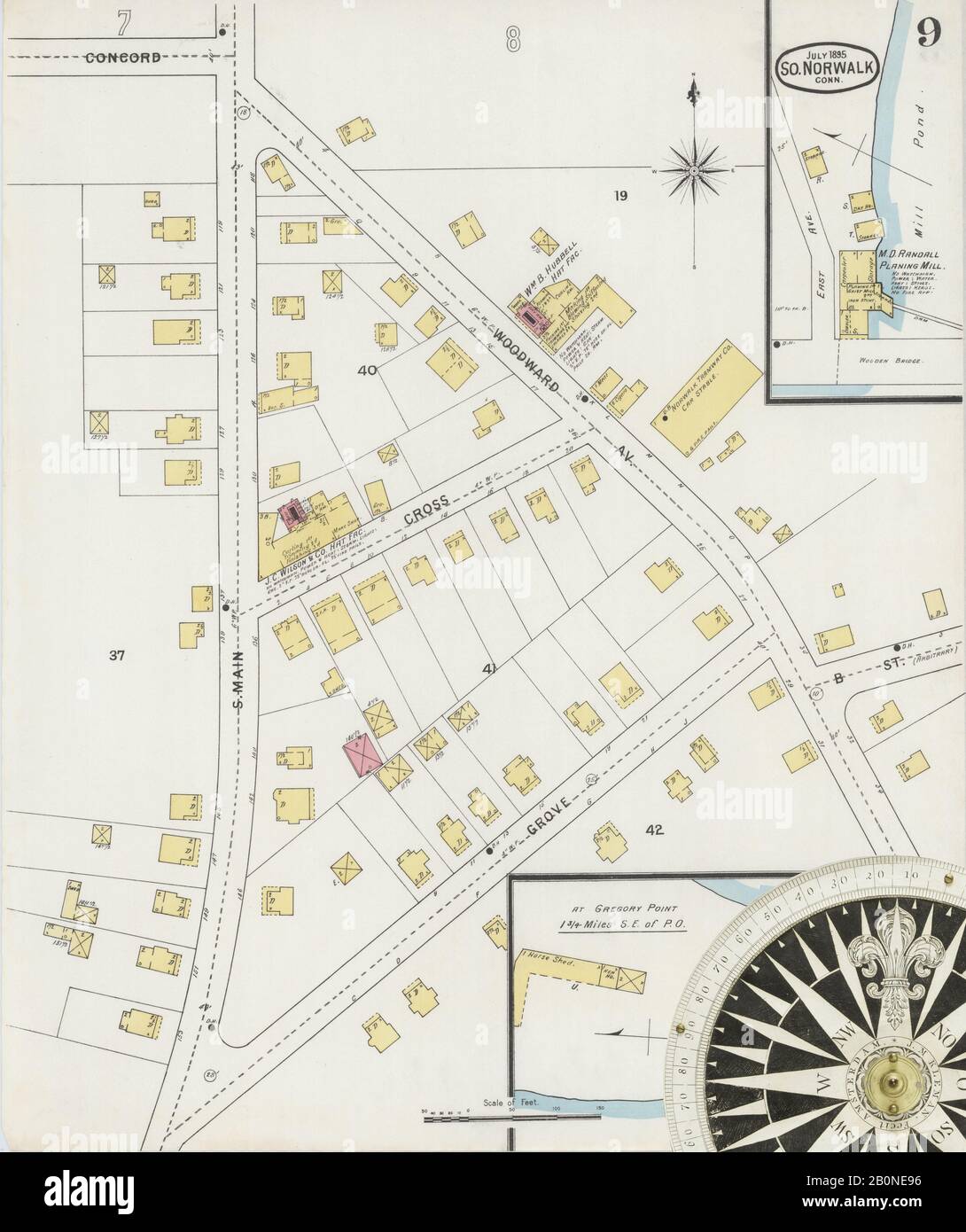 Immagine 9 Della Mappa Sanborn Fire Insurance Di South Norwalk, Fairfield County, Connecticut. Lug 1895. 11 fogli, America, mappa stradale con una bussola Del Xix Secolo Foto Stock
