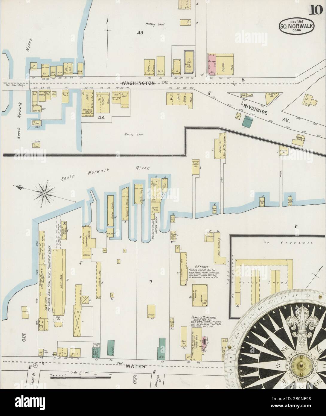 Immagine 10 Della Mappa Sanborn Fire Insurance Da South Norwalk, Fairfield County, Connecticut. Lug 1895. 11 fogli, America, mappa stradale con una bussola Del Xix Secolo Foto Stock