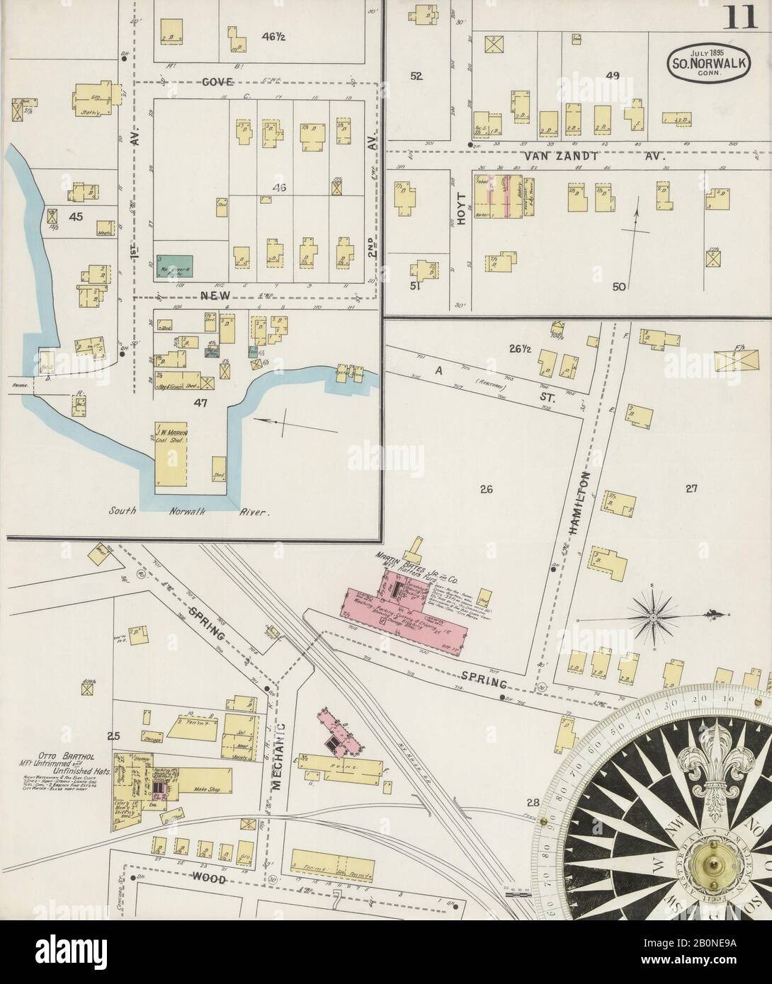 Immagine 11 Della Mappa Sanborn Fire Insurance Da South Norwalk, Fairfield County, Connecticut. Lug 1895. 11 fogli, America, mappa stradale con una bussola Del Xix Secolo Foto Stock