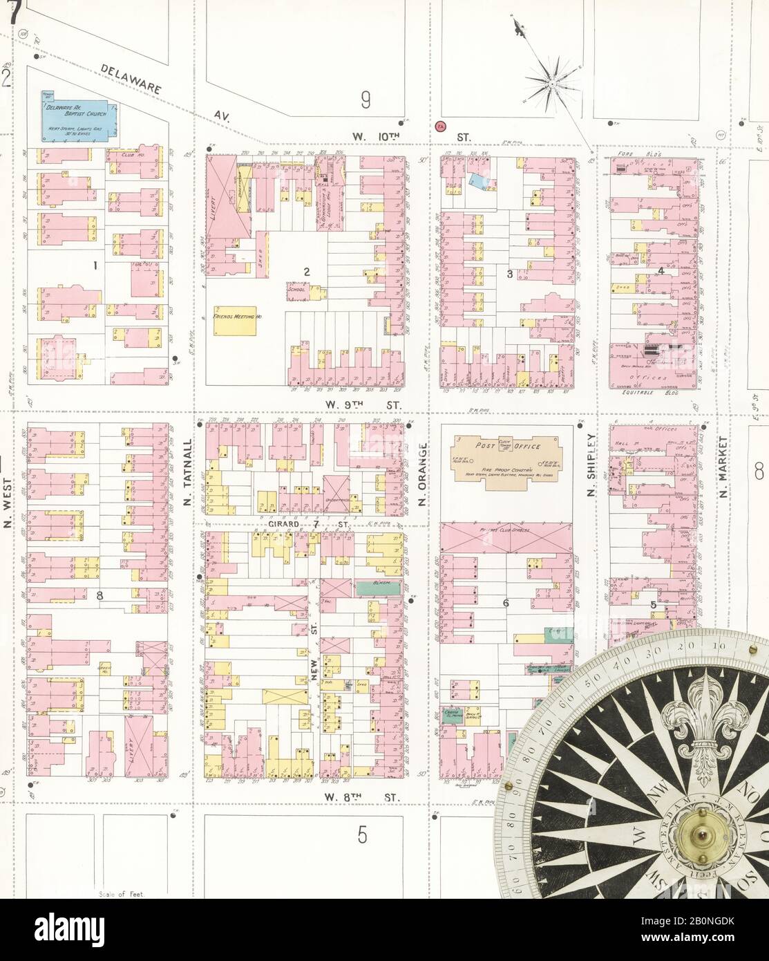 Immagine 14 Della Mappa Sanborn Fire Insurance Da Wilmington, New Castle County, Delaware. 1901. 80 fogli, America, mappa stradale con una bussola Del Xix Secolo Foto Stock