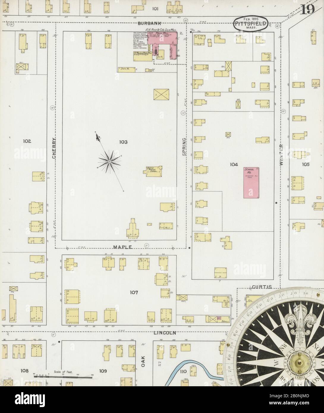 Immagine 19 Della Mappa Sanborn Fire Insurance Di Pittsfield, Berkshire County, Massachusetts. Feb 1895. 23 fogli, America, mappa stradale con una bussola Del Xix Secolo Foto Stock