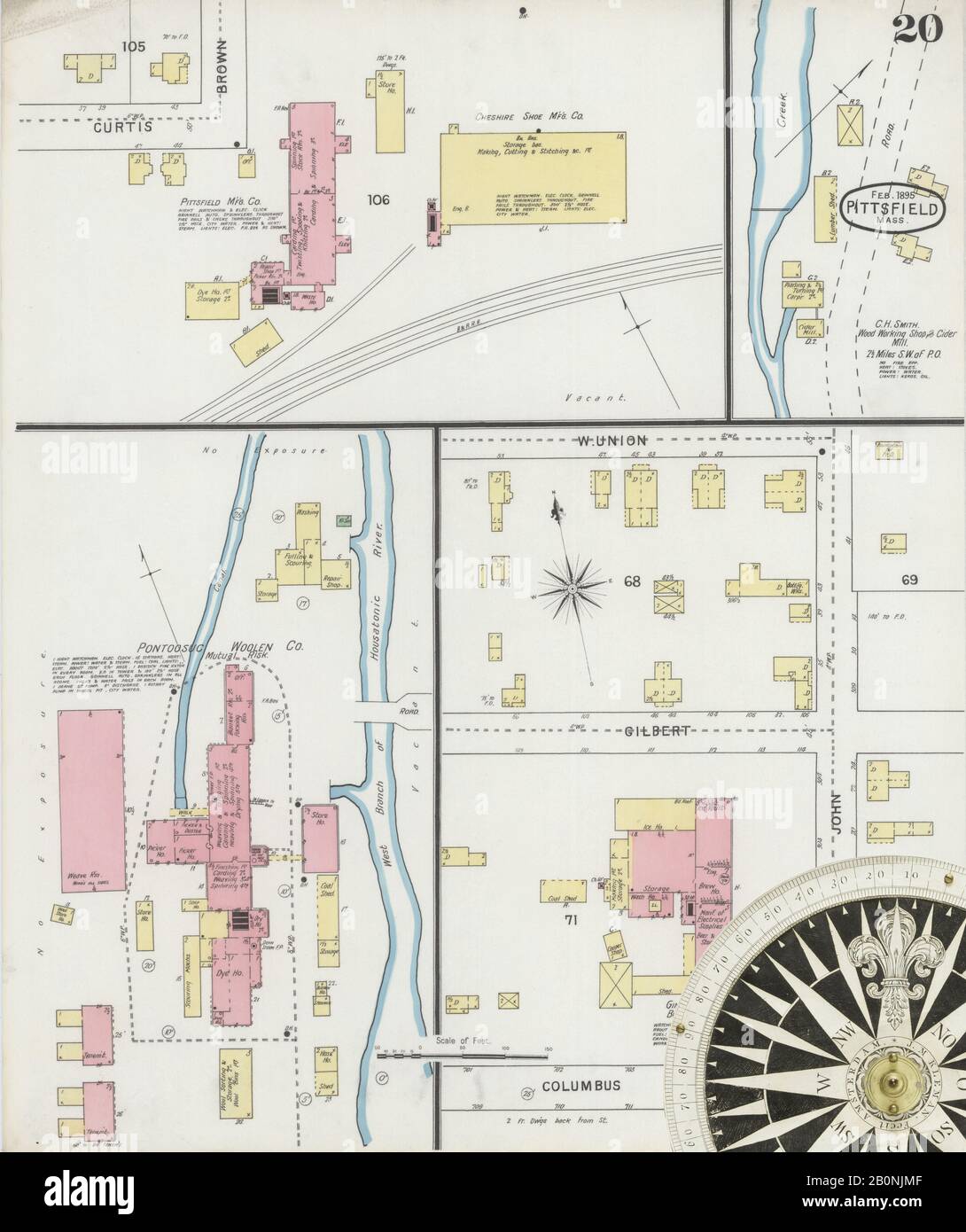 Immagine 20 Della Mappa Sanborn Fire Insurance Di Pittsfield, Berkshire County, Massachusetts. Feb 1895. 23 fogli, America, mappa stradale con una bussola Del Xix Secolo Foto Stock