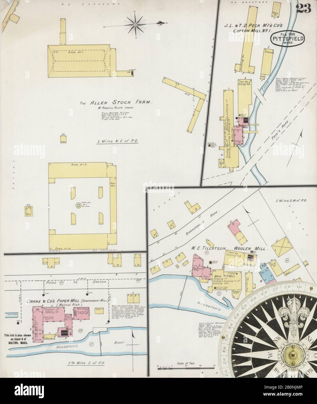 Immagine 23 Della Mappa Sanborn Fire Insurance Di Pittsfield, Berkshire County, Massachusetts. Feb 1895. 23 fogli, America, mappa stradale con una bussola Del Xix Secolo Foto Stock