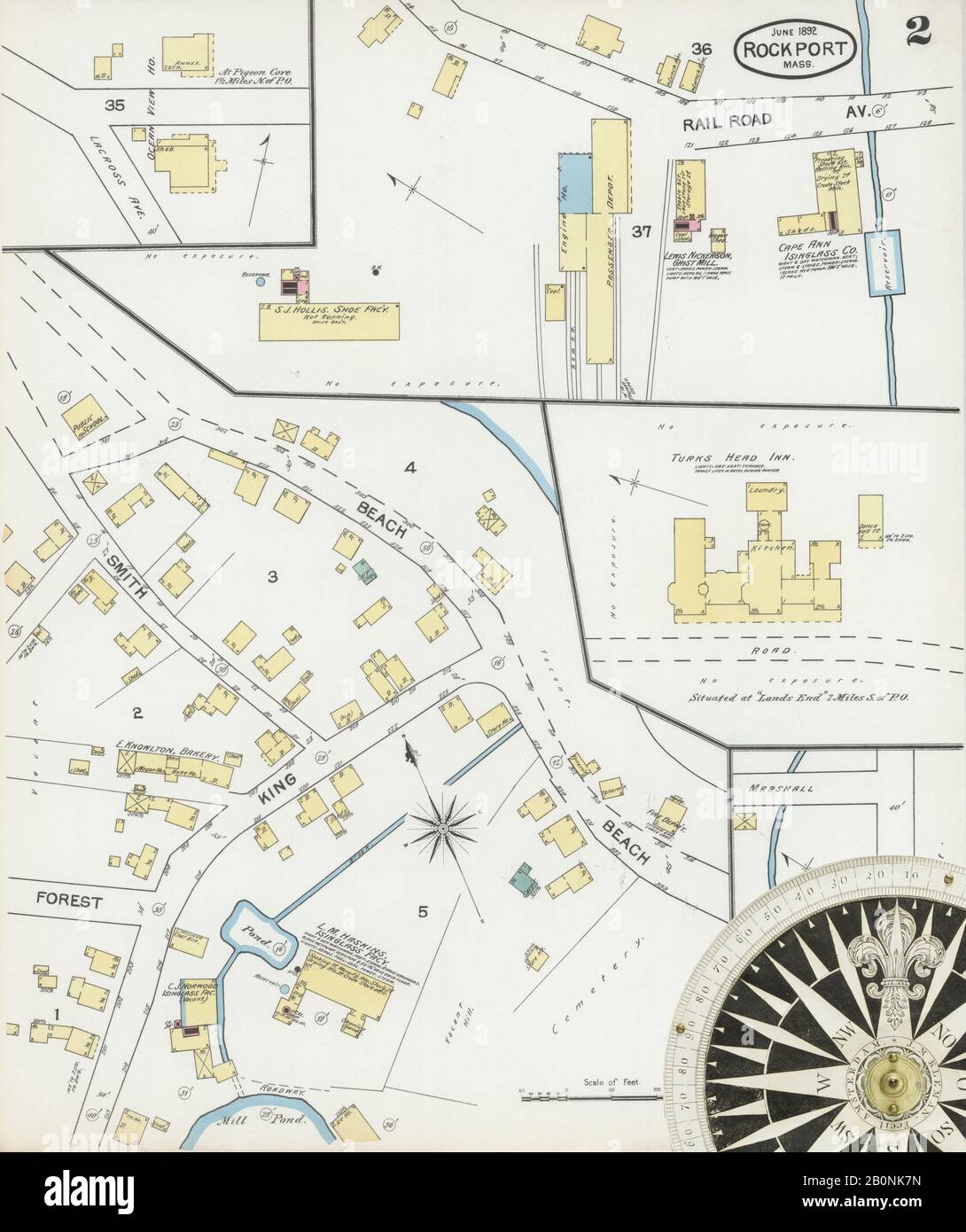 Immagine 2 Della Mappa Sanborn Fire Insurance Di Rockport, Essex County, Massachusetts. Giu 1892. 4 fogli, America, mappa stradale con una bussola Del Xix Secolo Foto Stock