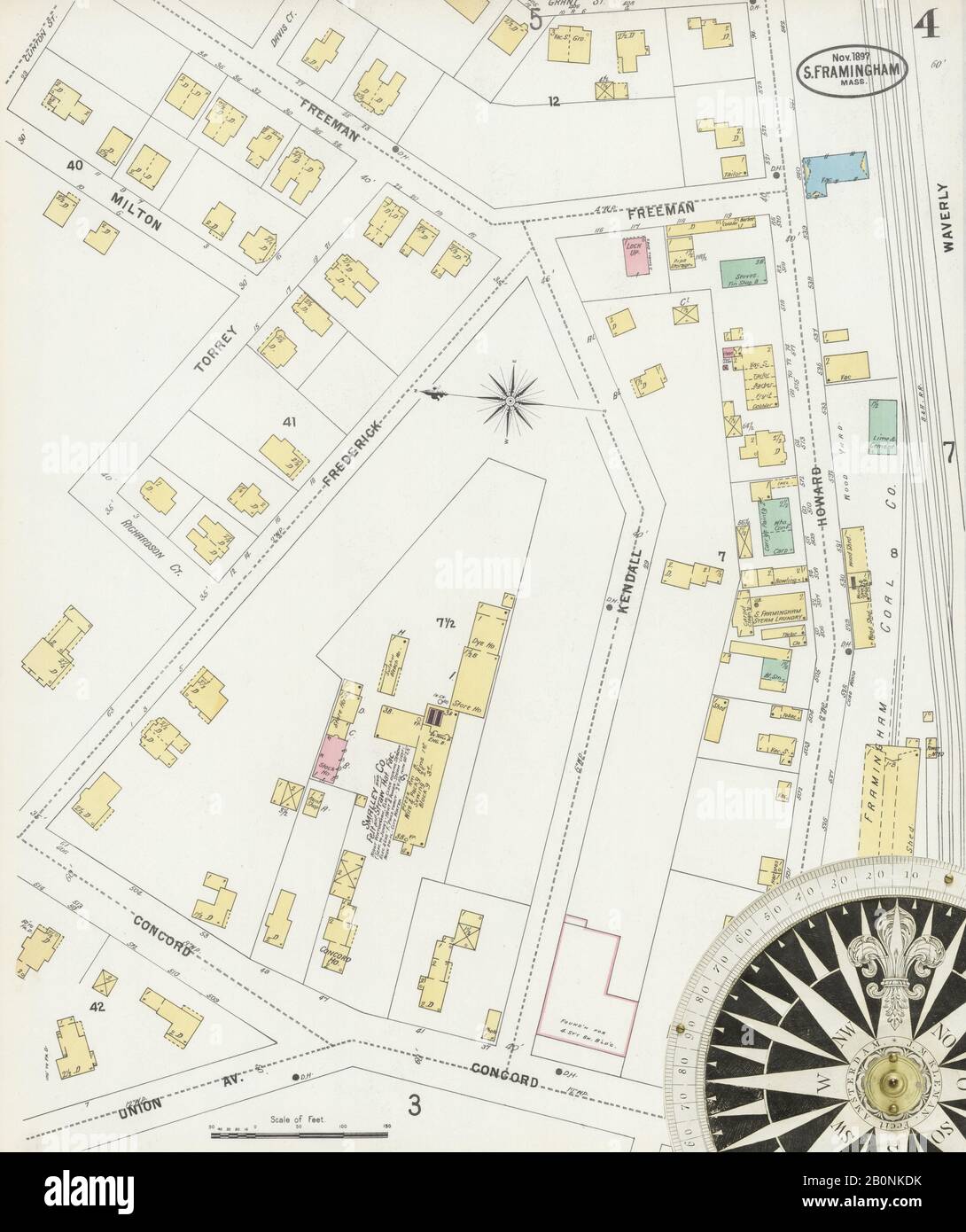 Immagine 4 Della Mappa Sanborn Fire Insurance Di South Farmington, Middlesex County, Massachusetts. Nov 1897. 11 fogli, America, mappa stradale con una bussola Del Xix Secolo Foto Stock