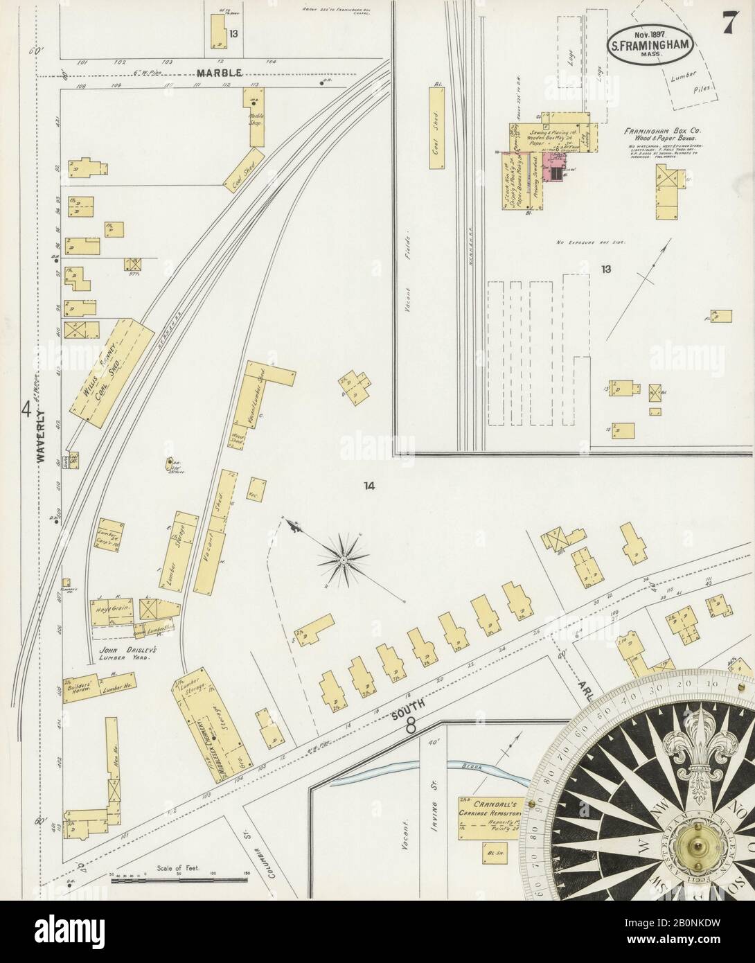 Immagine 7 Della Mappa Sanborn Fire Insurance Di South Farmington, Middlesex County, Massachusetts. Nov 1897. 11 fogli, America, mappa stradale con una bussola Del Xix Secolo Foto Stock
