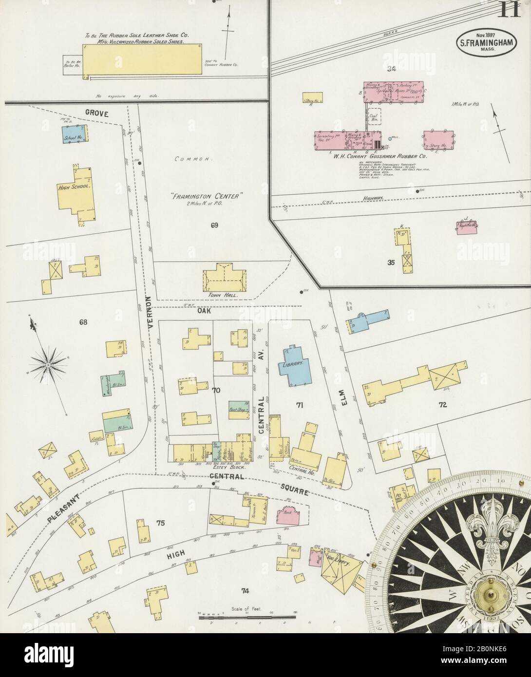 Immagine 11 Della Mappa Sanborn Fire Insurance Di South Farmington, Middlesex County, Massachusetts. Nov 1897. 11 fogli, America, mappa stradale con una bussola Del Xix Secolo Foto Stock