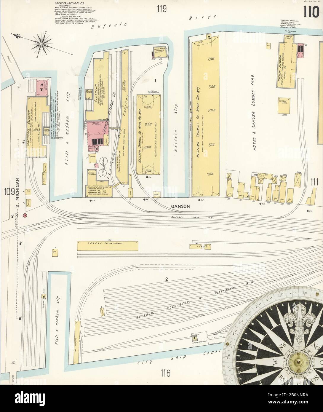 Immagine 5 Della Mappa Sanborn Fire Insurance Di Buffalo, Erie County, New York. 1899-1900 Vol. 2, 1899. 109 fogli. Mappa chiave per l'edizione. Bound, America, mappa stradale con una bussola Del Xix Secolo Foto Stock