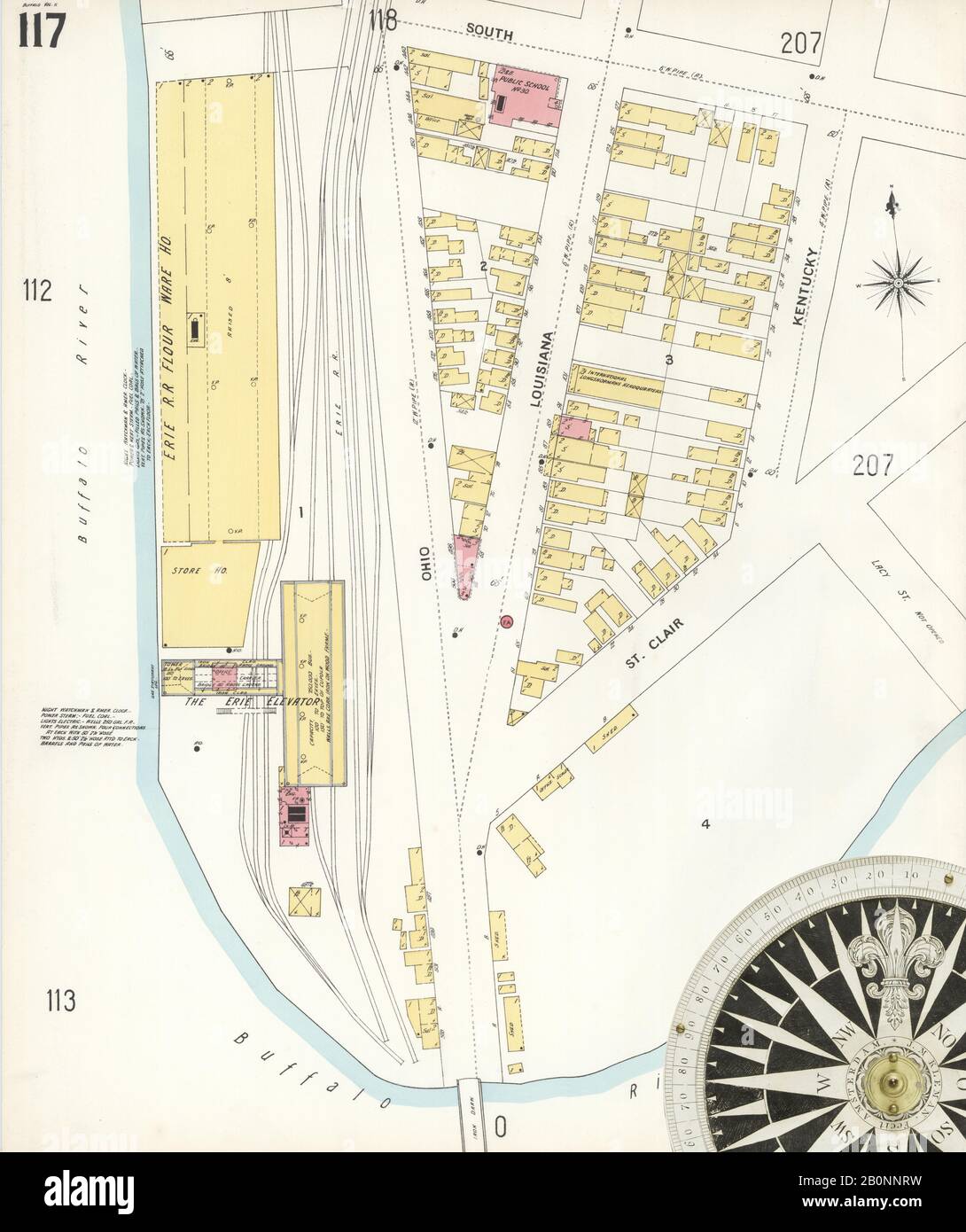 Immagine 12 Della Mappa Sanborn Fire Insurance Di Buffalo, Erie County, New York. 1899-1900 Vol. 2, 1899. 109 fogli. Mappa chiave per l'edizione. Bound, America, mappa stradale con una bussola Del Xix Secolo Foto Stock