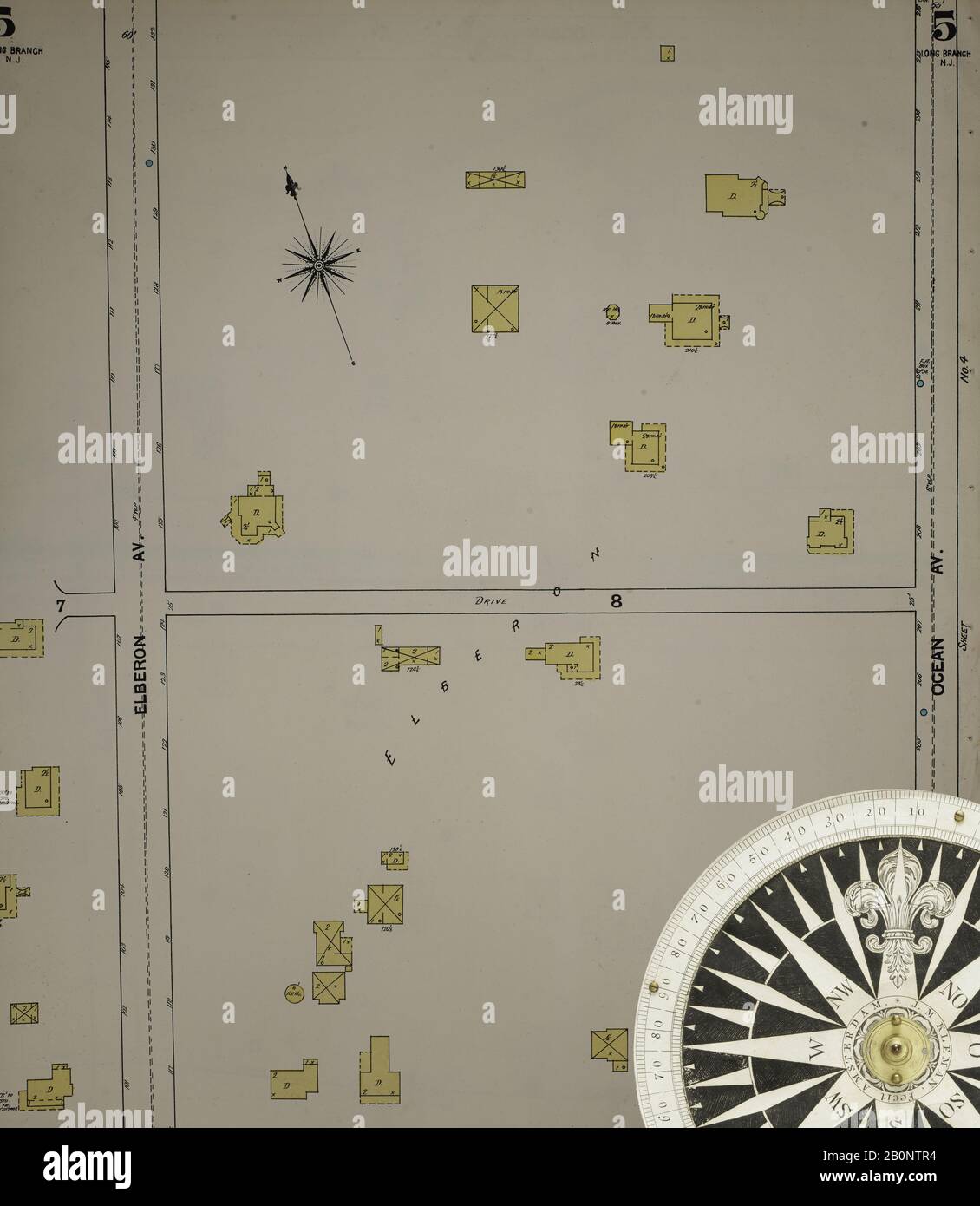 Immagine 7 Della Mappa Sanborn Fire Insurance Dal New Jersey Coast, New Jersey Coast, New Jersey. 1890 Vol. 1. 56 fogli. Include Atlantic Highlands, Seaside, Navesink-Highlands, Highland Beach, Sea Bright, Monmouth Beach, North Long Branch, Long Branch. Bound, America, mappa stradale con una bussola Del Xix Secolo Foto Stock
