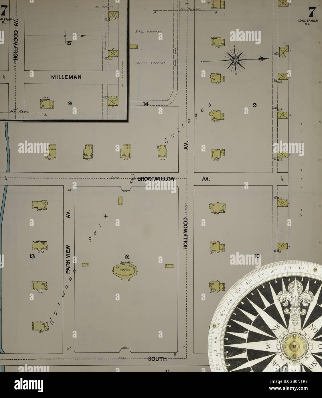 Immagine 9 Della Mappa Sanborn Fire Insurance Dal New Jersey Coast, New Jersey Coast, New Jersey. 1890 Vol. 1. 56 fogli. Include Atlantic Highlands, Seaside, Navesink-Highlands, Highland Beach, Sea Bright, Monmouth Beach, North Long Branch, Long Branch. Bound, America, mappa stradale con una bussola Del Xix Secolo Foto Stock