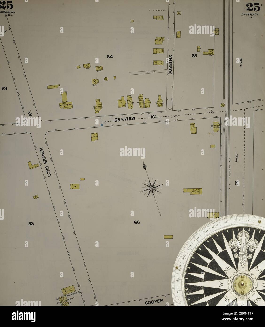 Immagine 27 Della Mappa Sanborn Fire Insurance Dal New Jersey Coast, New Jersey Coast, New Jersey. 1890 Vol. 1. 56 fogli. Include Atlantic Highlands, Seaside, Navesink-Highlands, Highland Beach, Sea Bright, Monmouth Beach, North Long Branch, Long Branch. Bound, America, mappa stradale con una bussola Del Xix Secolo Foto Stock
