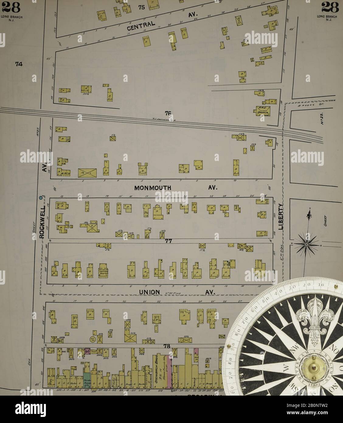 Immagine 30 Della Mappa Sanborn Fire Insurance Dal New Jersey Coast, New Jersey Coast, New Jersey. 1890 Vol. 1. 56 fogli. Include Atlantic Highlands, Seaside, Navesink-Highlands, Highland Beach, Sea Bright, Monmouth Beach, North Long Branch, Long Branch. Bound, America, mappa stradale con una bussola Del Xix Secolo Foto Stock