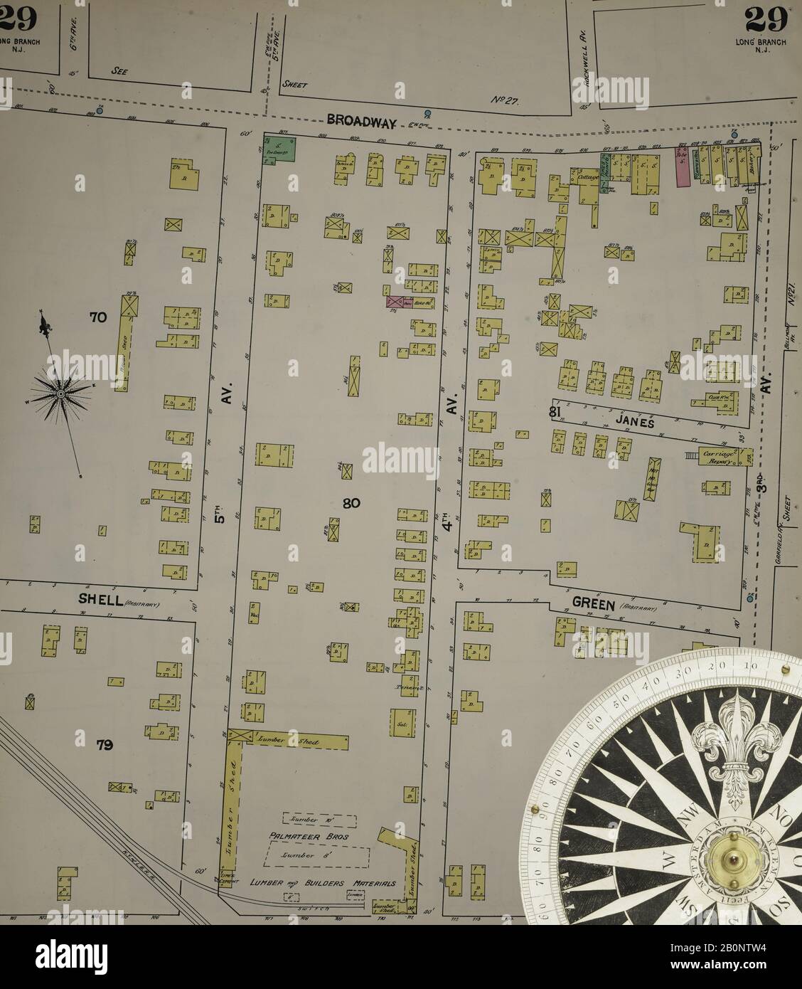 Immagine 31 Della Mappa Sanborn Fire Insurance Dal New Jersey Coast, New Jersey Coast, New Jersey. 1890 Vol. 1. 56 fogli. Include Atlantic Highlands, Seaside, Navesink-Highlands, Highland Beach, Sea Bright, Monmouth Beach, North Long Branch, Long Branch. Bound, America, mappa stradale con una bussola Del Xix Secolo Foto Stock