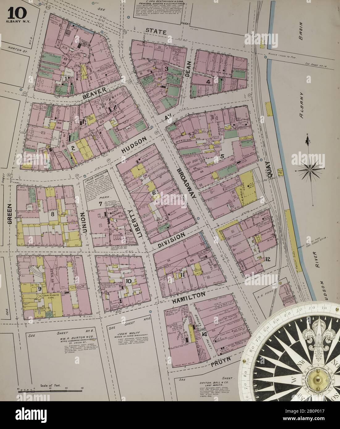 Immagine 12 Della Mappa Sanborn Fire Insurance Da Albany, Albany County, New York. 1892. 124 fogli. Include Coeymans, Coeymans Junction, Rensselaerville, Clarksville, Altamont, Guilderland Center, South Bethlehem. 3 mappe scheletriche. Bound, America, mappa stradale con una bussola Del Xix Secolo Foto Stock