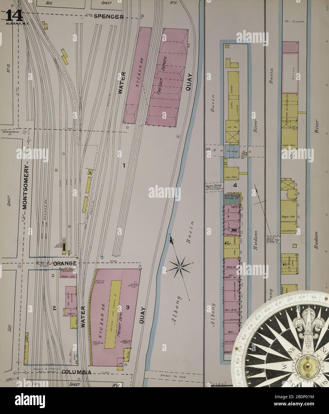 Immagine 18 Della Mappa Sanborn Fire Insurance Da Albany, Albany County, New York. 1892. 124 fogli. Include Coeymans, Coeymans Junction, Rensselaerville, Clarksville, Altamont, Guilderland Center, South Bethlehem. 3 mappe scheletriche. Bound, America, mappa stradale con una bussola Del Xix Secolo Foto Stock