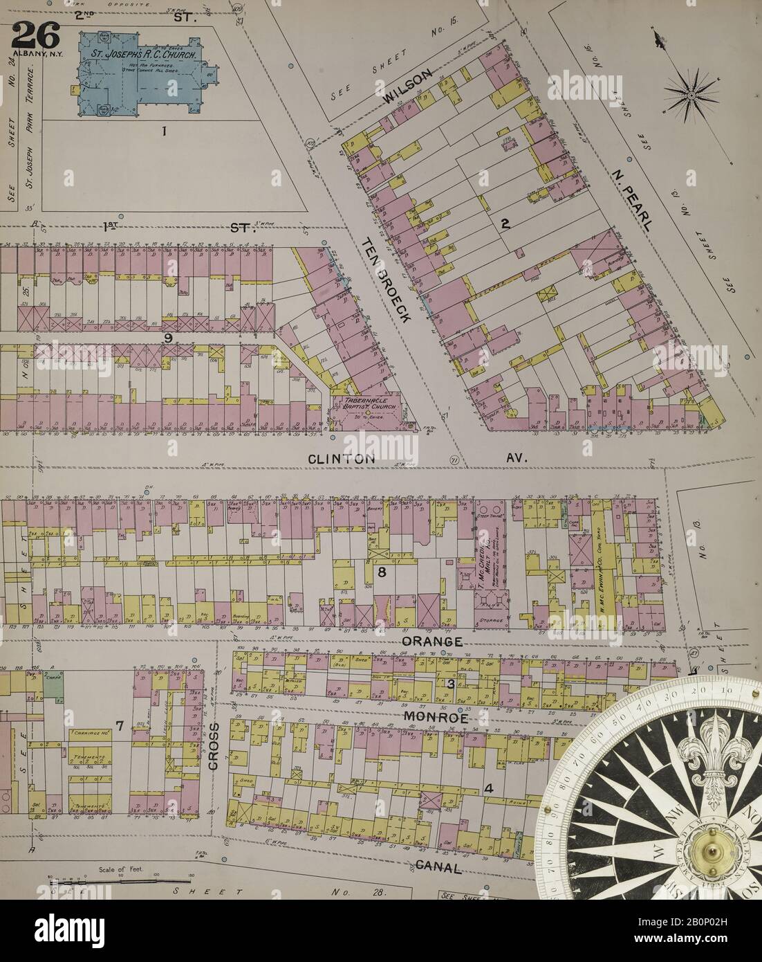 Immagine 30 Della Mappa Sanborn Fire Insurance Da Albany, Albany County, New York. 1892. 124 fogli. Include Coeymans, Coeymans Junction, Rensselaerville, Clarksville, Altamont, Guilderland Center, South Bethlehem. 3 mappe scheletriche. Bound, America, mappa stradale con una bussola Del Xix Secolo Foto Stock