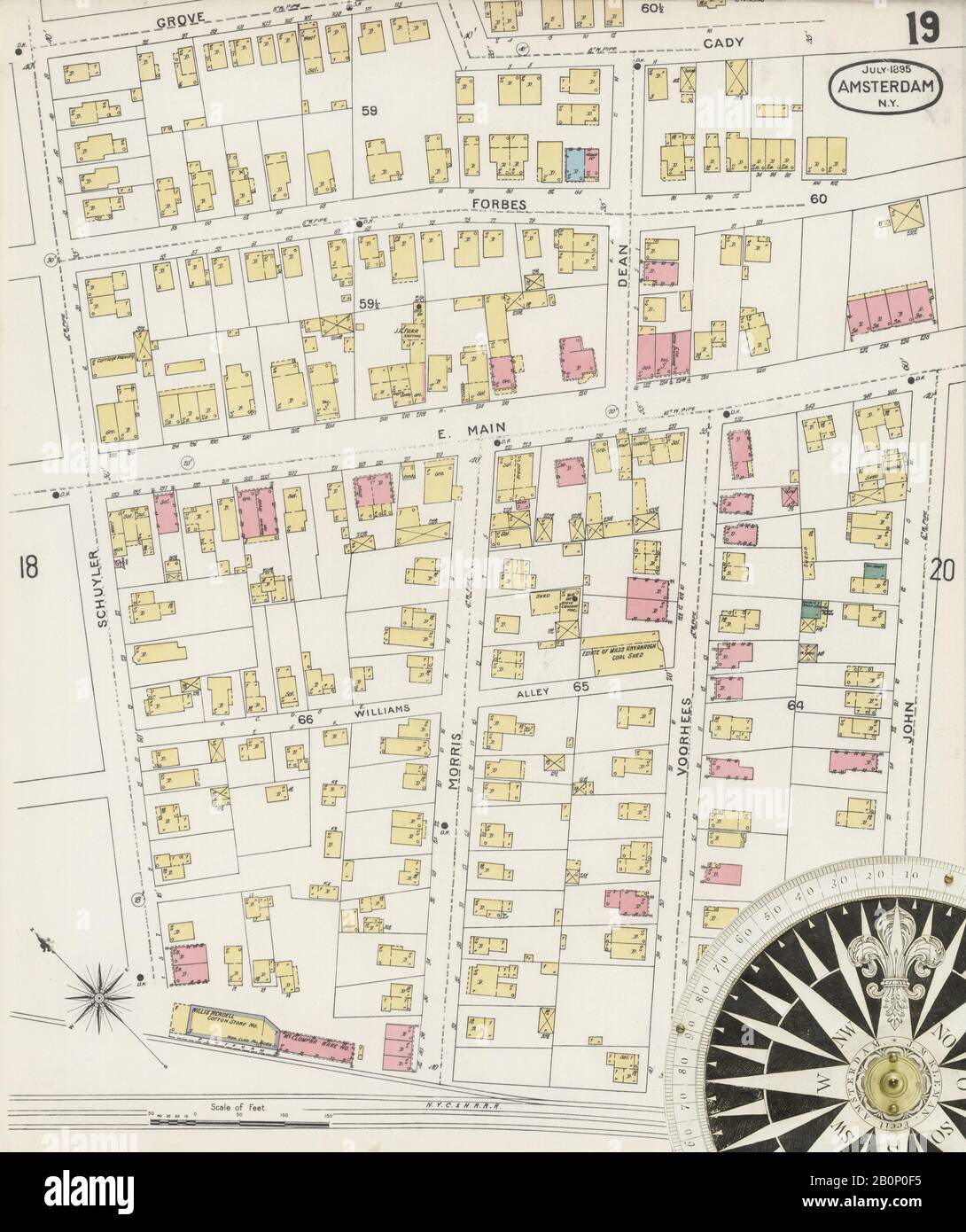 Immagine 19 Della Mappa Sanborn Fire Insurance Di Amsterdam, Montgomery County, New York. Lug 1895. 31 foglio(i), America, mappa stradale con una bussola Ottocentesca Foto Stock