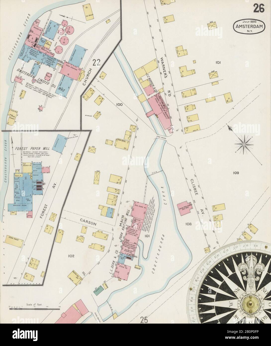 Immagine 26 Della Mappa Sanborn Fire Insurance Di Amsterdam, Montgomery County, New York. Lug 1895. 31 foglio(i), America, mappa stradale con una bussola Ottocentesca Foto Stock