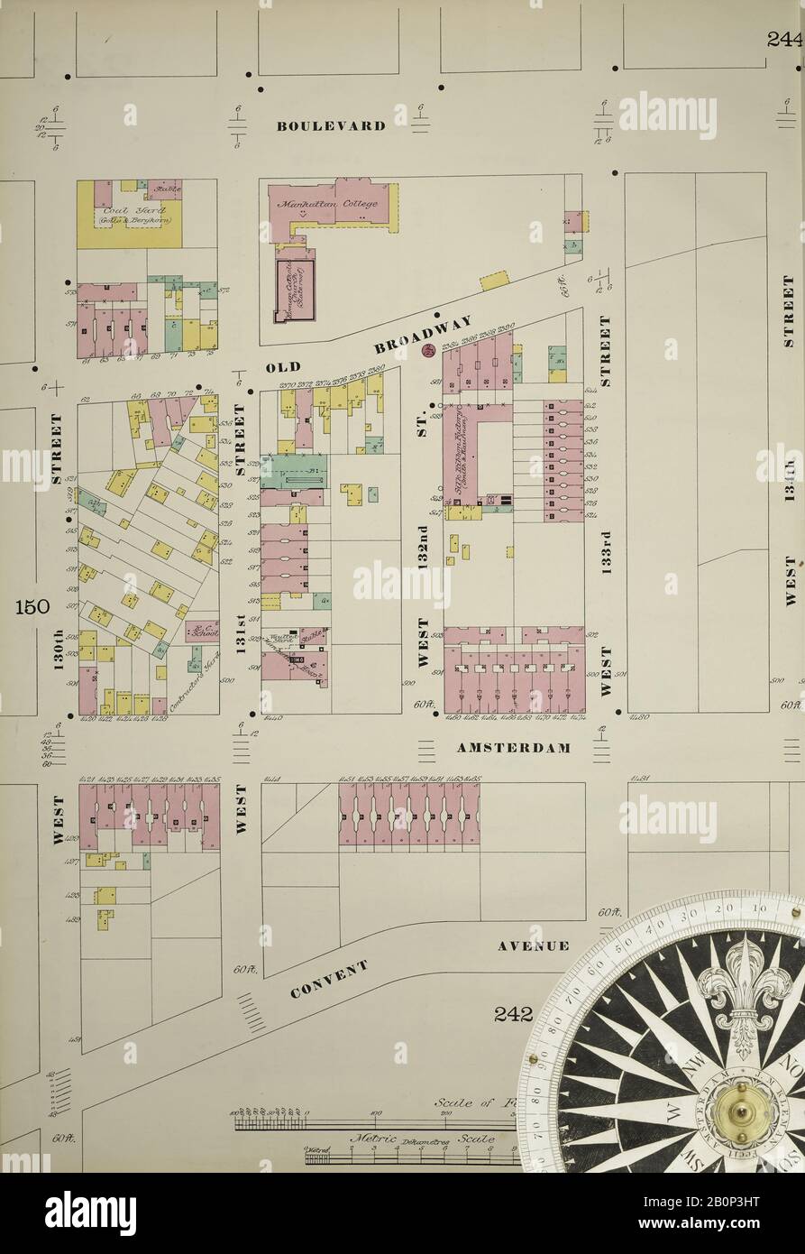 Immagine 11 Della Mappa Sanborn Fire Insurance Da New York, Bronx, Manhattan, New York. 1890 - 1902 Vol. 11, 1893. 53 fogli. Mappa chiave per l'edizione. Piastre doppie numerate 239-263. Bound, America, mappa stradale con una bussola Del Xix Secolo Foto Stock