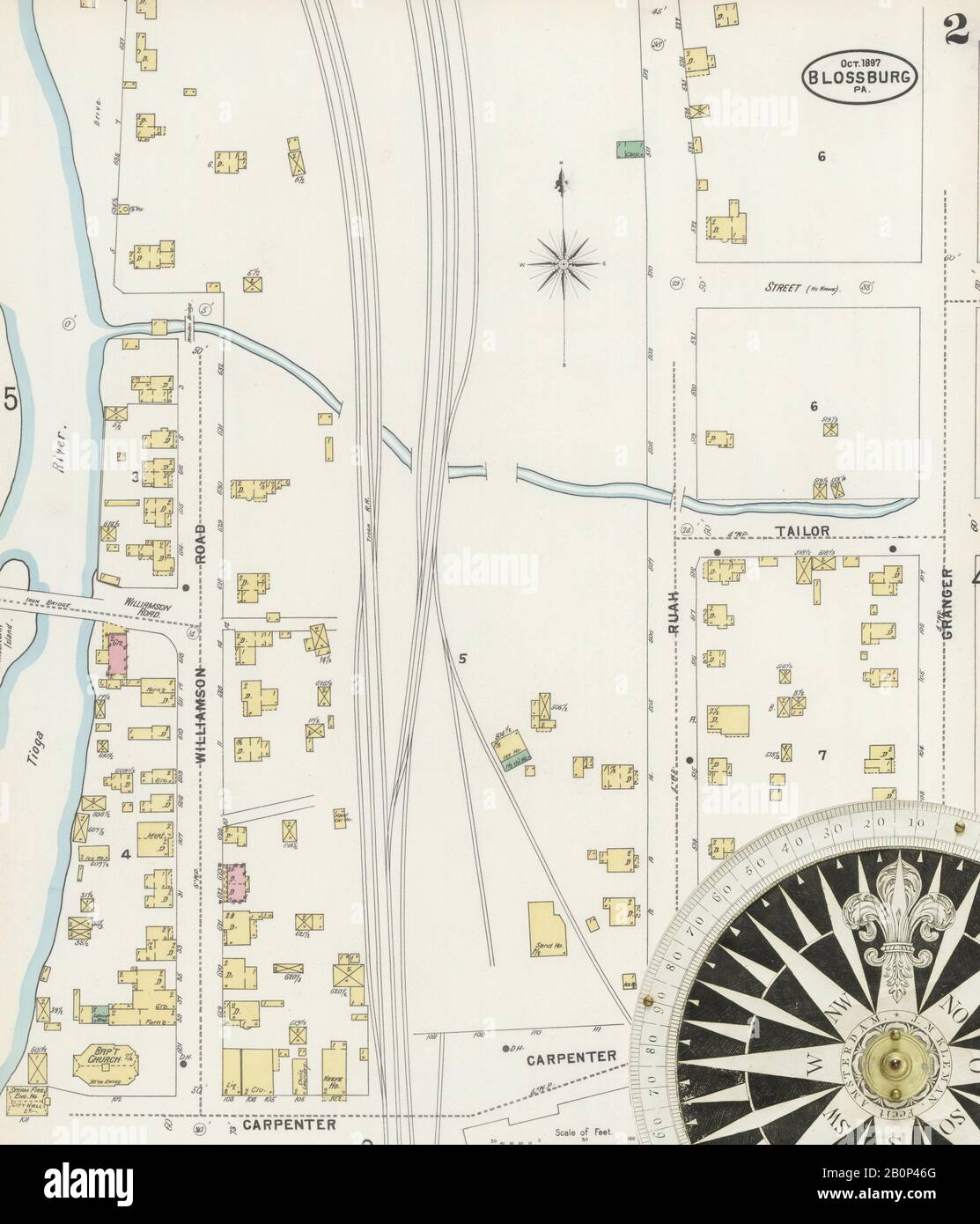 Immagine 2 Della Mappa Sanborn Fire Insurance Da Blossburg, Tioga County, Pennsylvania. Ott 1897. 5 fogli, America, mappa stradale con una bussola Del Xix Secolo Foto Stock