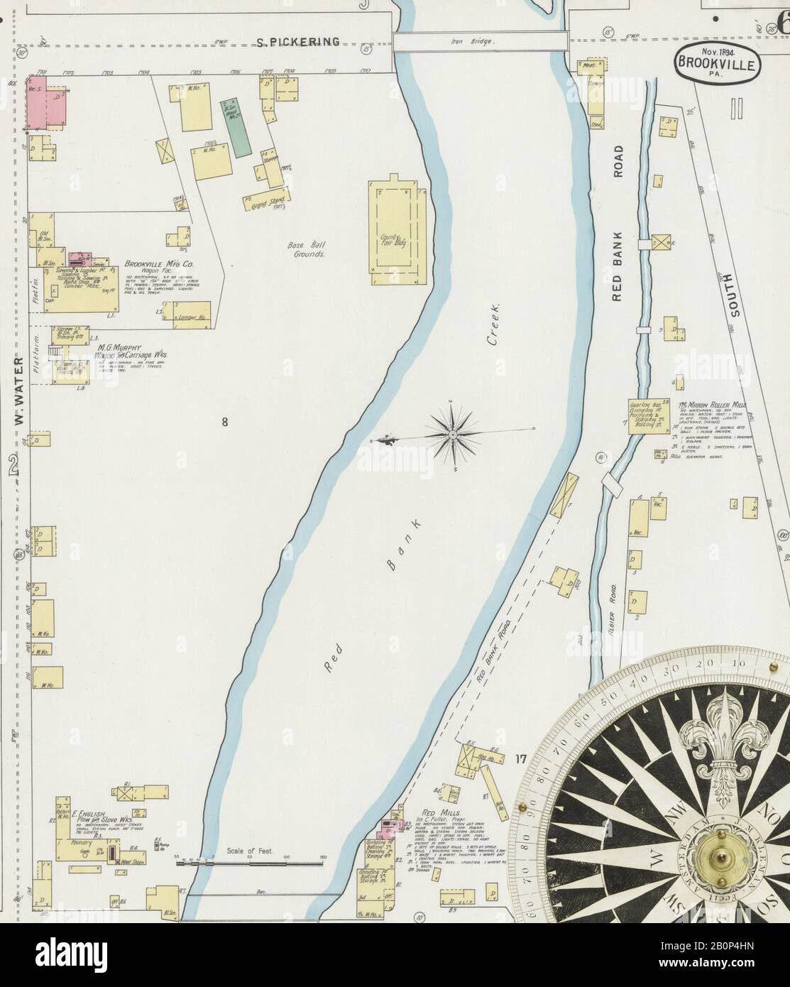 Immagine 6 Della Mappa Sanborn Fire Insurance Di Brookville, Jefferson County, Pennsylvania. Nov 1894. 11 fogli, America, mappa stradale con una bussola Del Xix Secolo Foto Stock