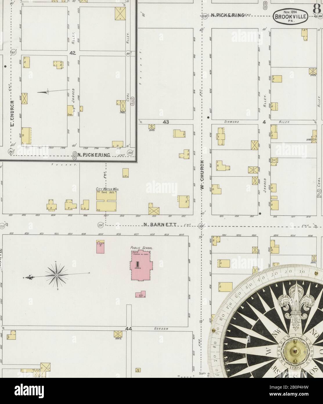 Immagine 8 Della Mappa Sanborn Fire Insurance Da Brookville, Jefferson County, Pennsylvania. Nov 1894. 11 fogli, America, mappa stradale con una bussola Del Xix Secolo Foto Stock
