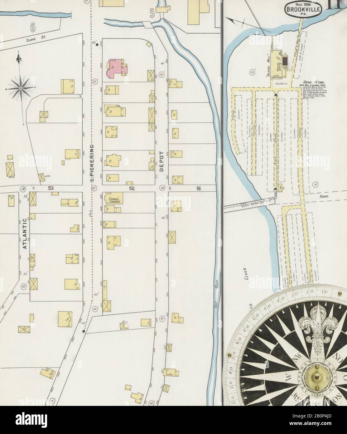 Immagine 11 Della Mappa Sanborn Fire Insurance Di Brookville, Jefferson County, Pennsylvania. Nov 1894. 11 fogli, America, mappa stradale con una bussola Del Xix Secolo Foto Stock