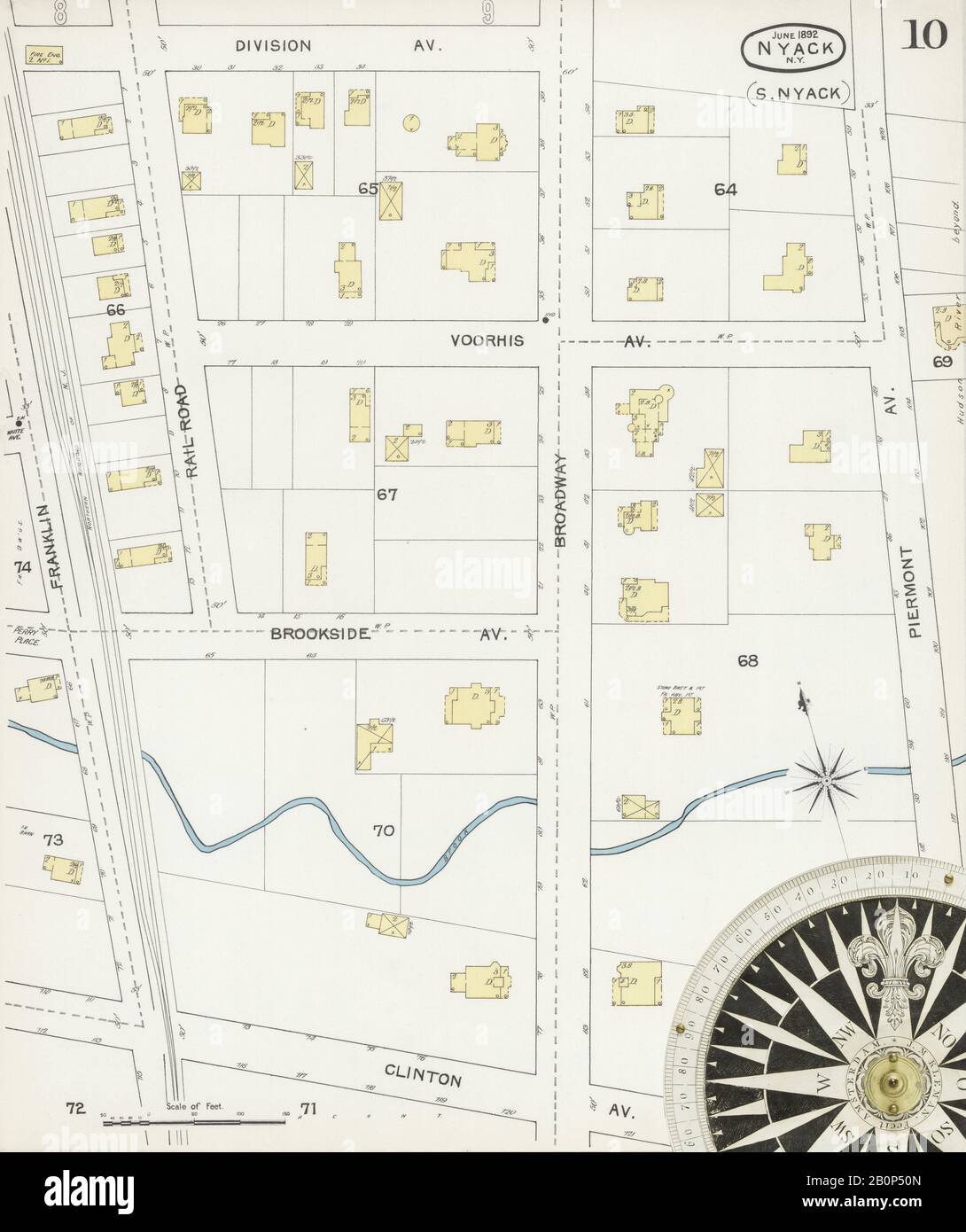 Immagine 10 Della Mappa Sanborn Fire Insurance Di Nyack, Rockland County, New York. Giu 1892. 11 fogli, America, mappa stradale con una bussola Del Xix Secolo Foto Stock