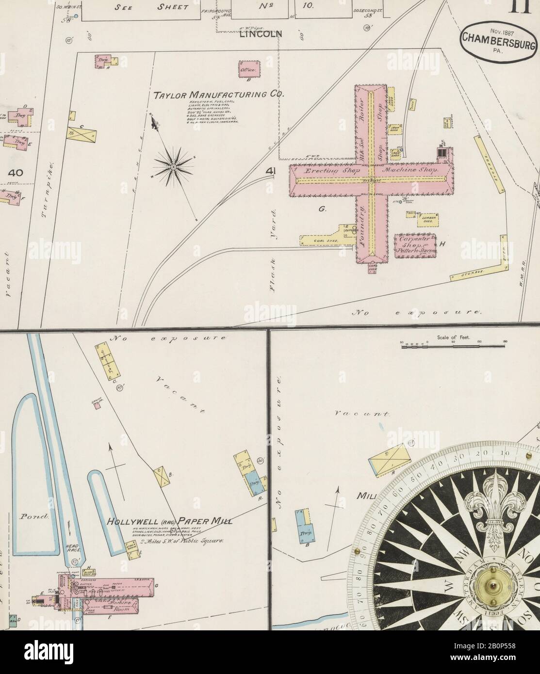 Immagine 11 Della Mappa Sanborn Fire Insurance Da Chambersburg, Franklin County, Pennsylvania. Nov 1887. 14 fogli, America, mappa stradale con una bussola Del Xix Secolo Foto Stock