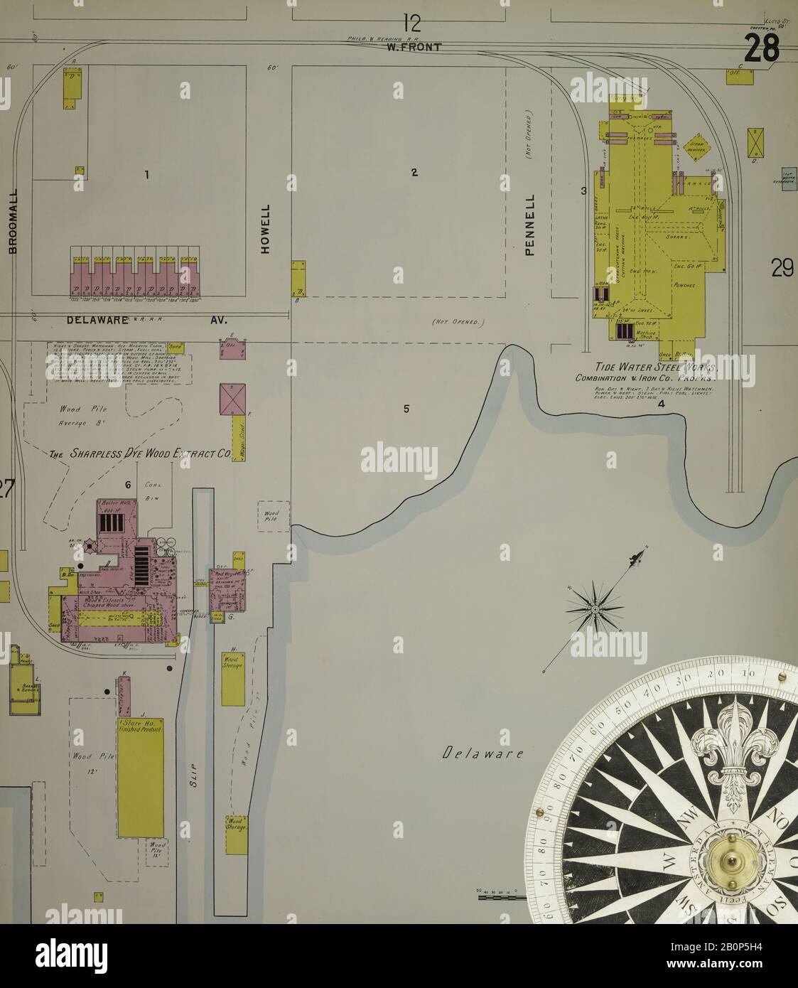 Immagine 29 Della Mappa Sanborn Fire Insurance Di Chester, Delaware County, Pennsylvania. 1898. 56 fogli. Bound, America, mappa stradale con una bussola Del Xix Secolo Foto Stock