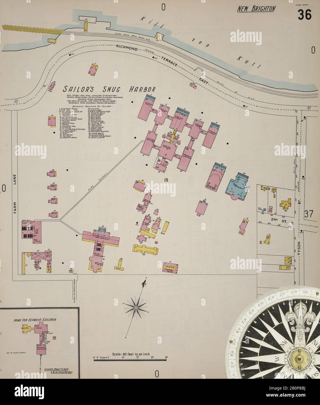 Immagine 38 Della Mappa Sanborn Fire Insurance Da Staten Island (Borough Of Richmond), Richmond County, New York. 1898. 104 fogli. Bound, America, mappa stradale con una bussola Del Xix Secolo Foto Stock