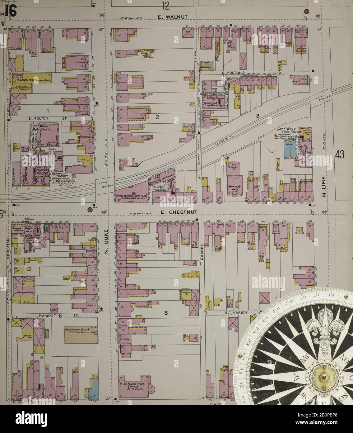 Immagine 20 Della Mappa Sanborn Fire Insurance Di Lancaster, Lancaster County, Pennsylvania. 1897. 66 fogli. 8 Carte Skelton. Bound, America, mappa stradale con una bussola Del Xix Secolo Foto Stock