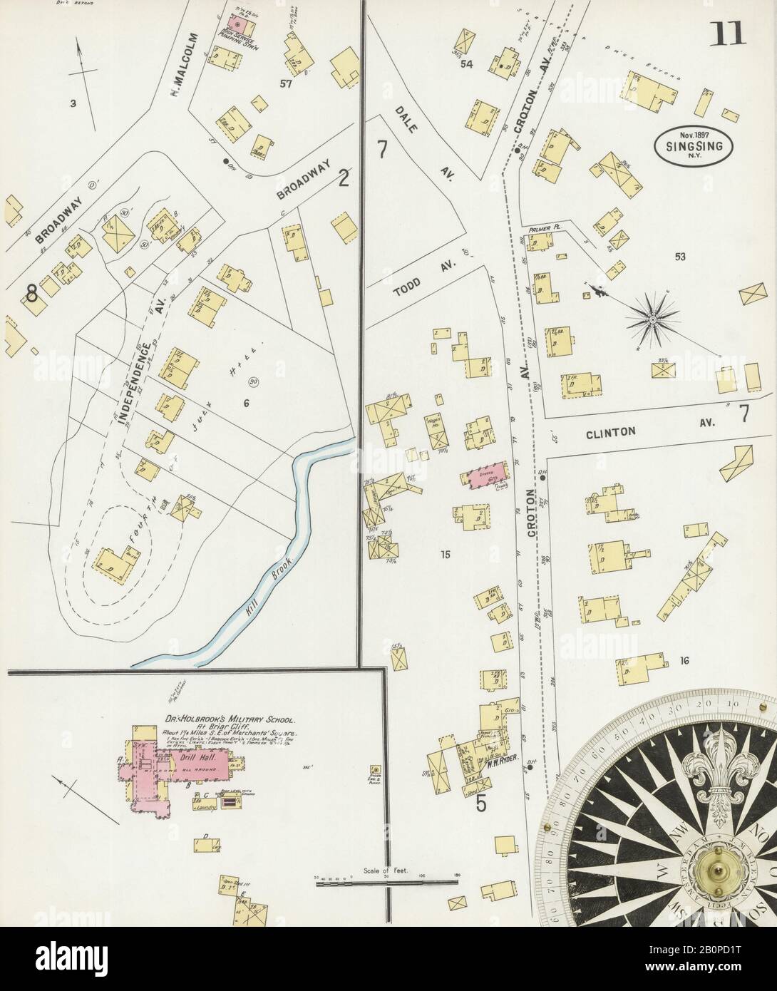 Immagine 11 Della Mappa Sanborn Fire Insurance Di Sing Sing, Westchester County, New York. Nov 1897. 18 fogli, America, mappa stradale con una bussola Del Xix Secolo Foto Stock