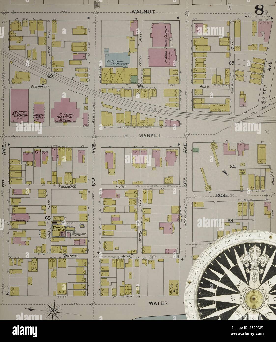 Immagine 9 della mappa Sanborn Fire Insurance di McKeesport, Allegheny County, Pennsylvania. 1894. 40 fogli. Bound, America, mappa stradale con una bussola Del Xix Secolo Foto Stock
