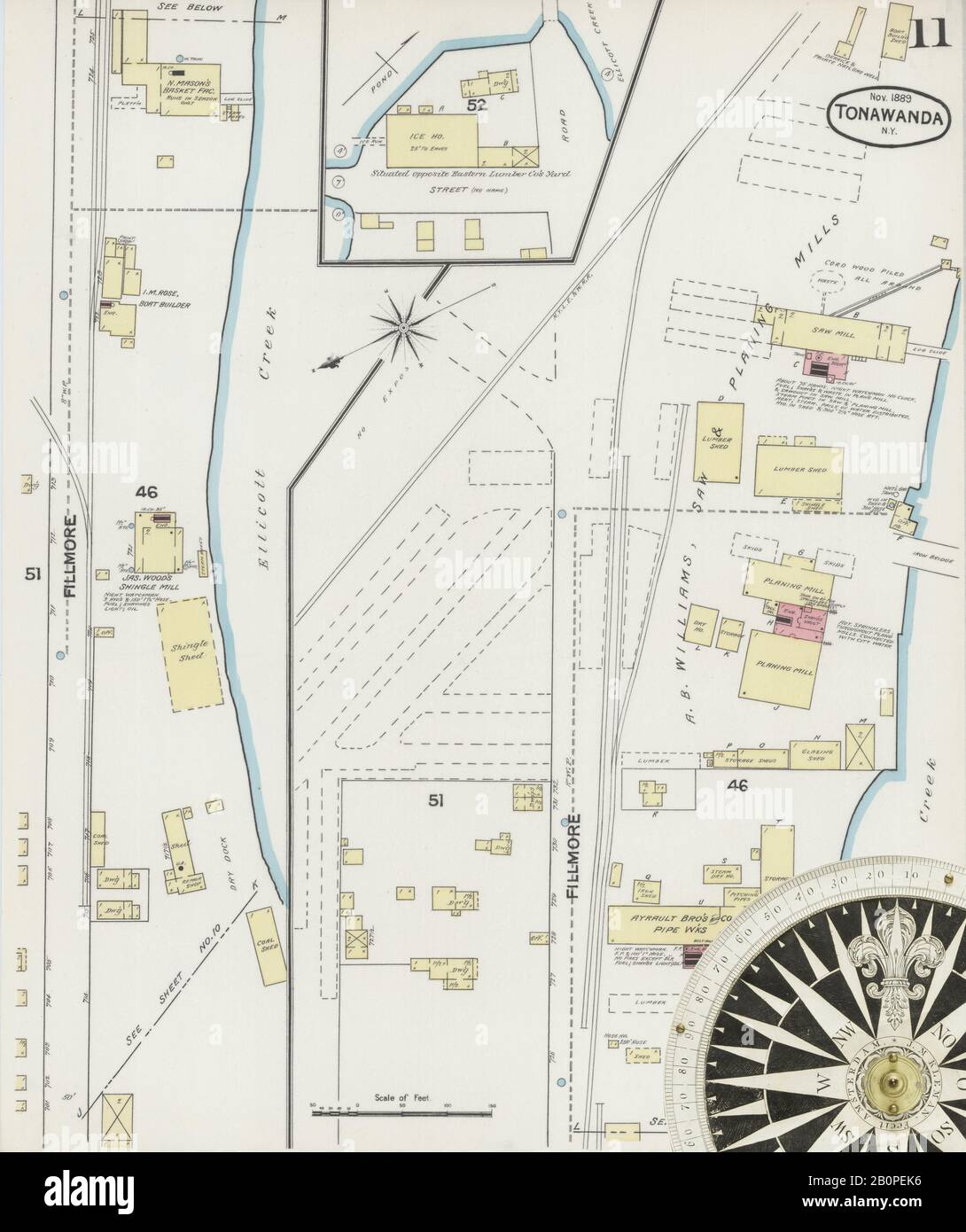 Immagine 11 Della Mappa Sanborn Fire Insurance Di Tonawanda, Erie County, New York. Nov 1889. 33 fogli, America, mappa stradale con bussola Ottocentesca Foto Stock