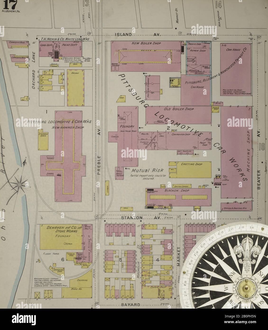 Immagine 18 Della Mappa Sanborn Fire Insurance Di Allegheny, Allegheny County, Pennsylvania. 1893. 125 fogli. Bound, America, mappa stradale con una bussola Del Xix Secolo Foto Stock