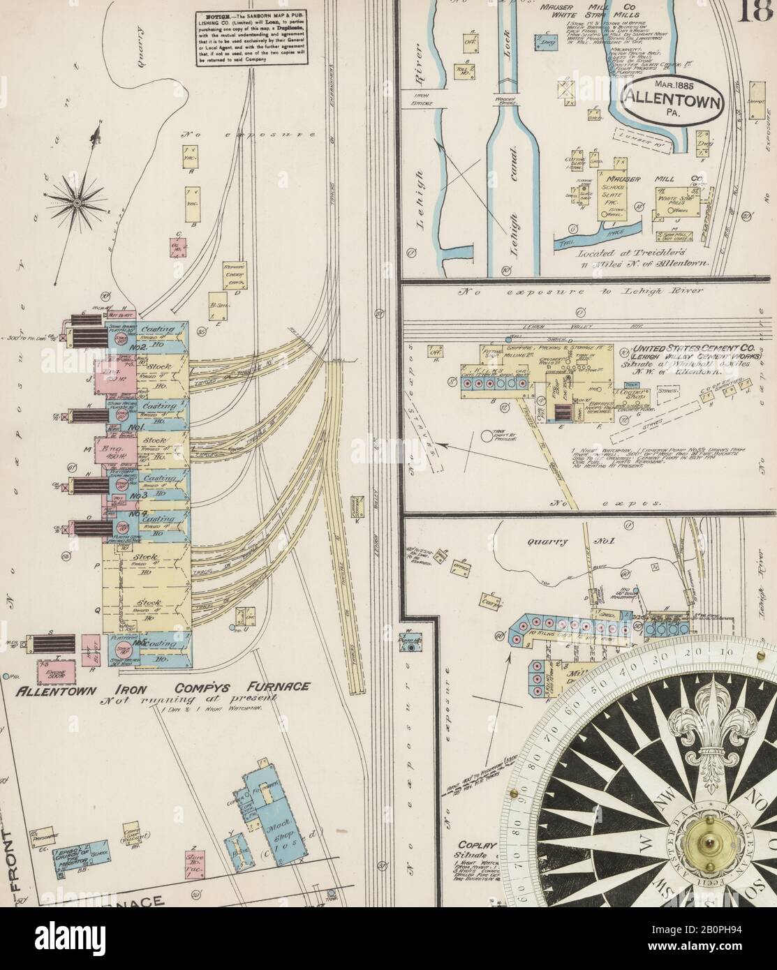 Immagine 18 Della Mappa Sanborn Fire Insurance Di Allentown, Lehigh County, Pennsylvania. Mar 1885. 25 fogli, America, mappa stradale con una bussola Del Xix Secolo Foto Stock