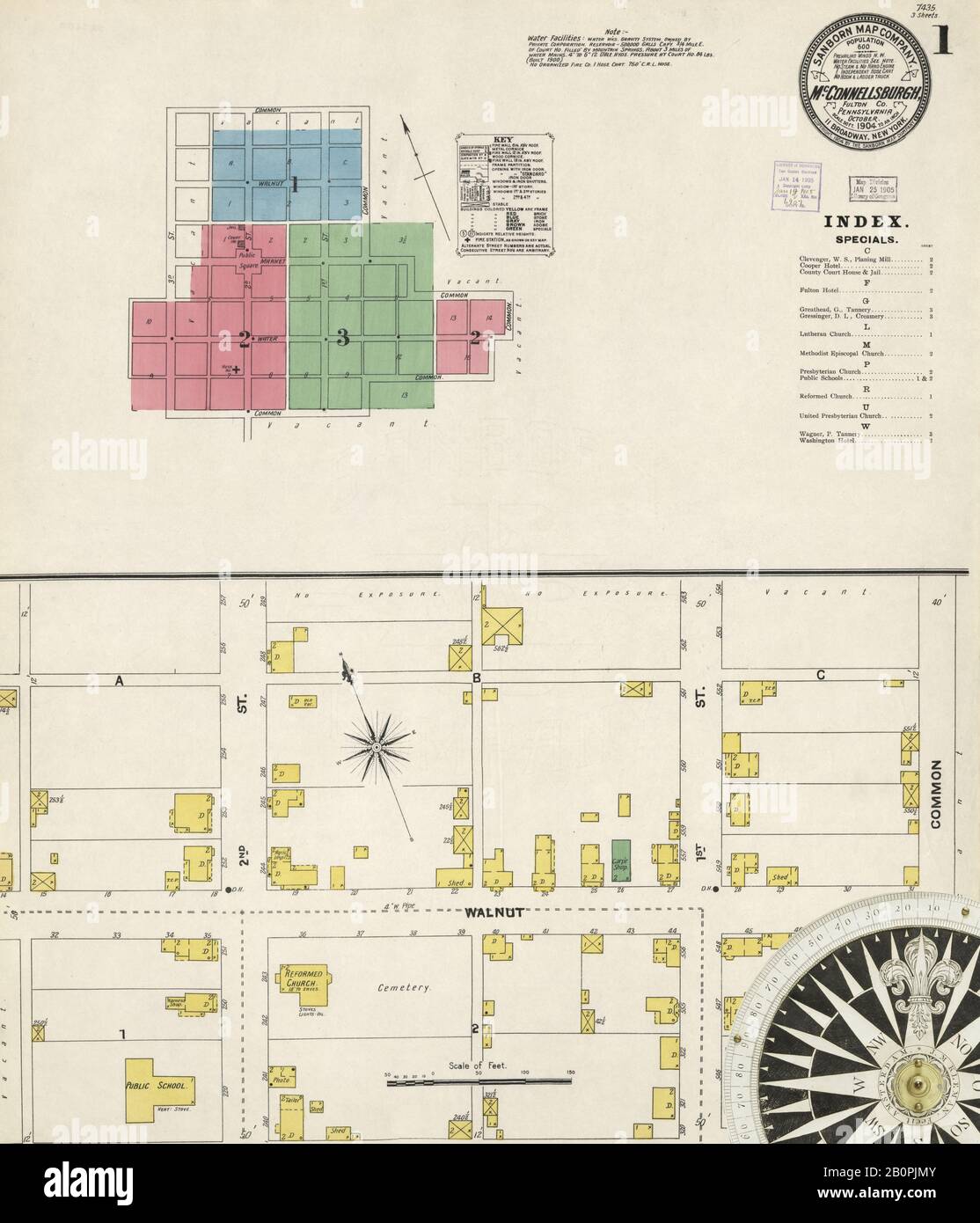 Immagine 1 Della Mappa Sanborn Fire Insurance Di Camden, Wilcox County, Alabama. Apr 1910. 2 fogli, America, mappa stradale con una bussola Del Xix Secolo Foto Stock