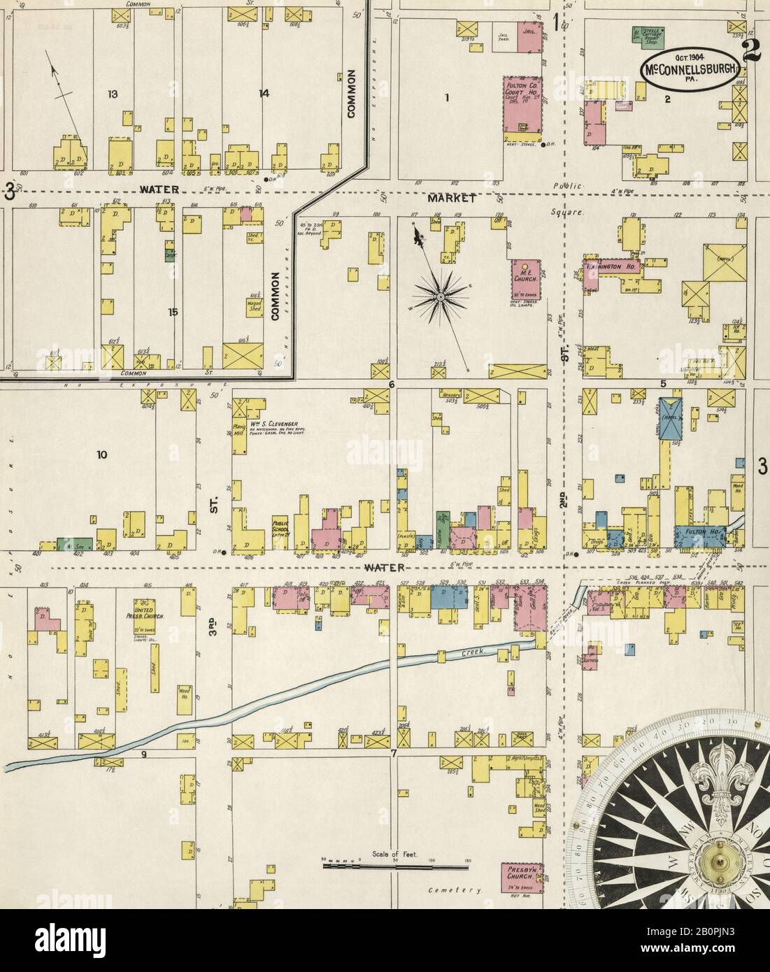 Immagine 2 Della Mappa Sanborn Fire Insurance Di Camden, Wilcox County, Alabama. Apr 1910. 2 fogli, America, mappa stradale con una bussola Del Xix Secolo Foto Stock