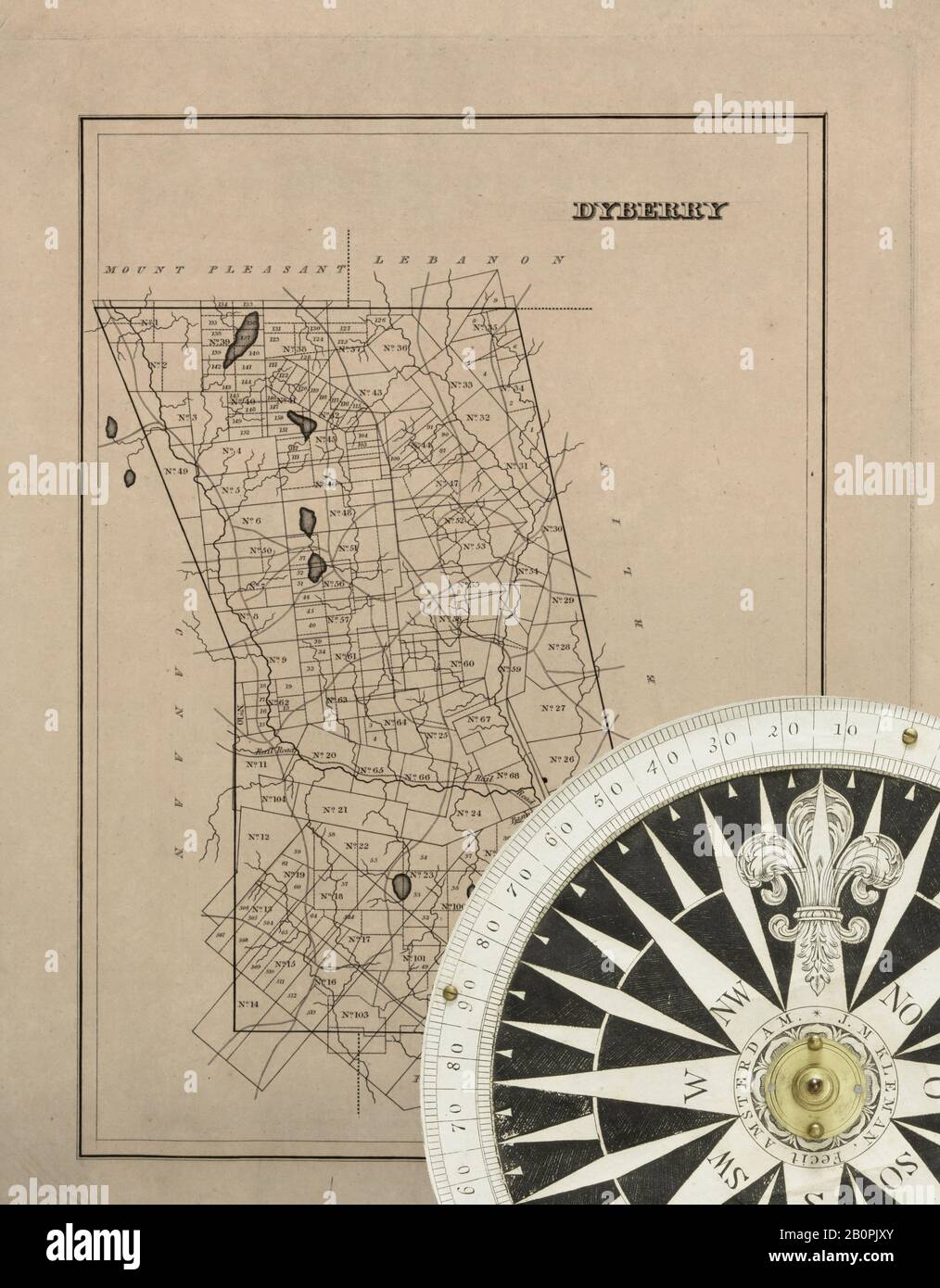 Carrello du reseau des chemins de fer de l'Est. Avril 1880. William Rea Furlong era un ammiraglio posteriore della Marina degli Stati Uniti durante la seconda guerra mondiale, che inoltre ha servito nella Marina durante la prima guerra mondiale America, mappa della strada con una bussola Del Diciannovesimo Secolo Foto Stock