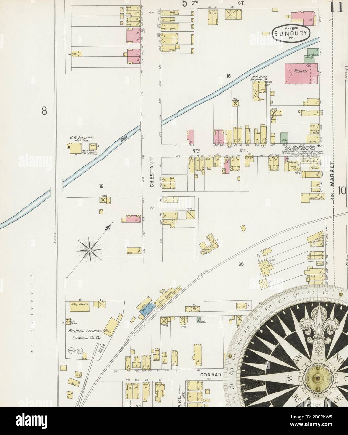 Immagine 11 Della Mappa Sanborn Fire Insurance Di Sunbury, Northumberland County, Pennsylvania. Maggio 1896. 11 fogli, America, mappa stradale con una bussola Del Xix Secolo Foto Stock