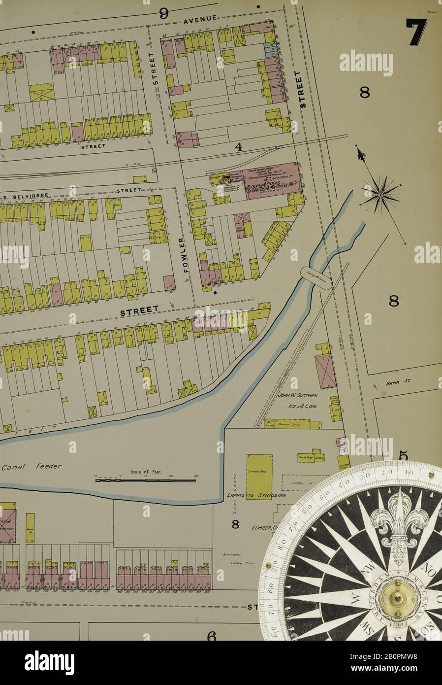 Immagine 16 Della Mappa Sanborn Fire Insurance Di Trenton, Mercer County, New Jersey. 1890. 47 fogli. Piastre a doppia invecchiamento numerate da 1 a 42. Bound, America, mappa stradale con una bussola Del Xix Secolo Foto Stock