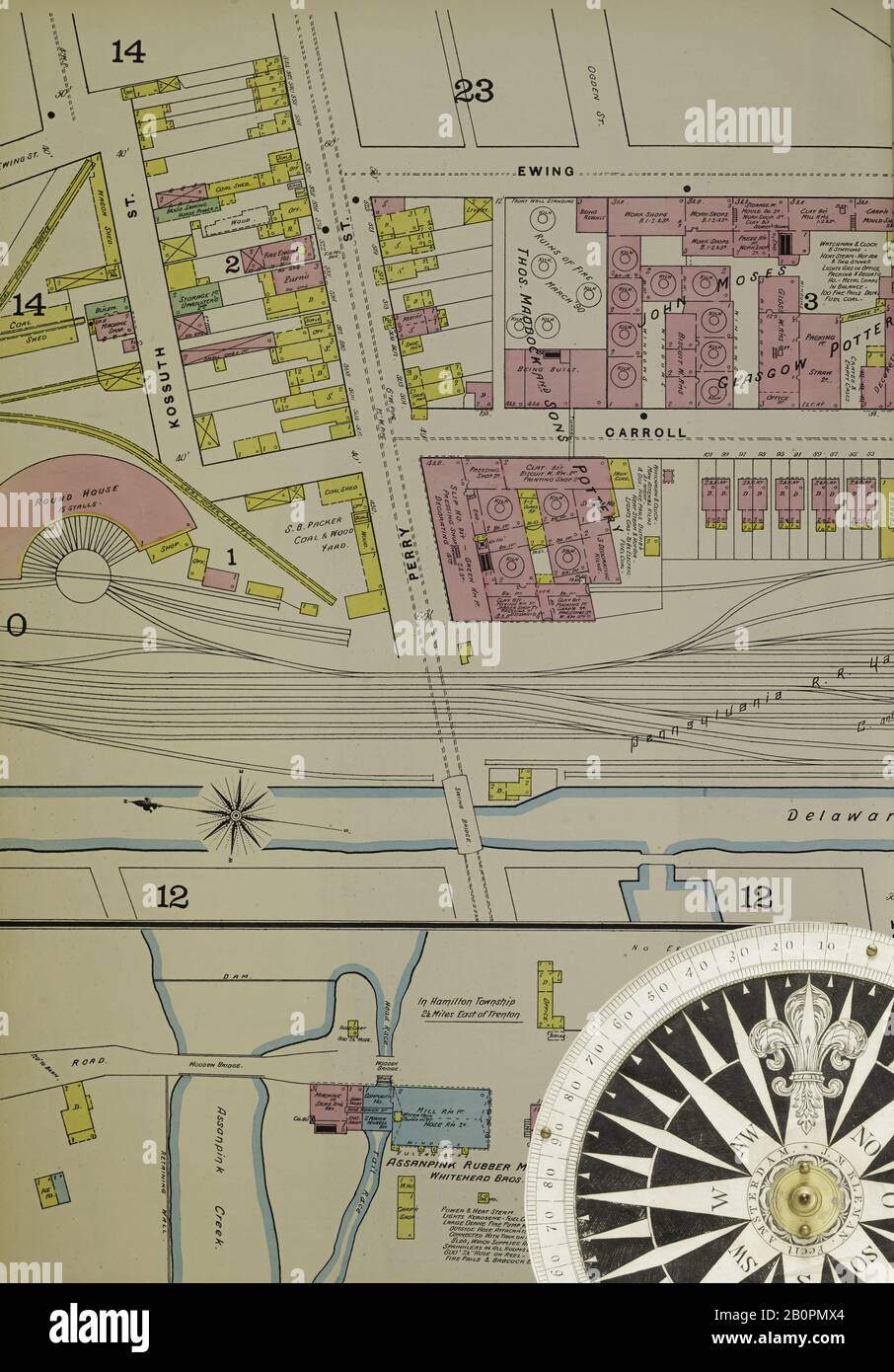 Immagine 27 Della Mappa Sanborn Fire Insurance Di Trenton, Mercer County, New Jersey. 1890. 47 fogli. Piastre a doppia invecchiamento numerate da 1 a 42. Bound, America, mappa stradale con una bussola Del Xix Secolo Foto Stock