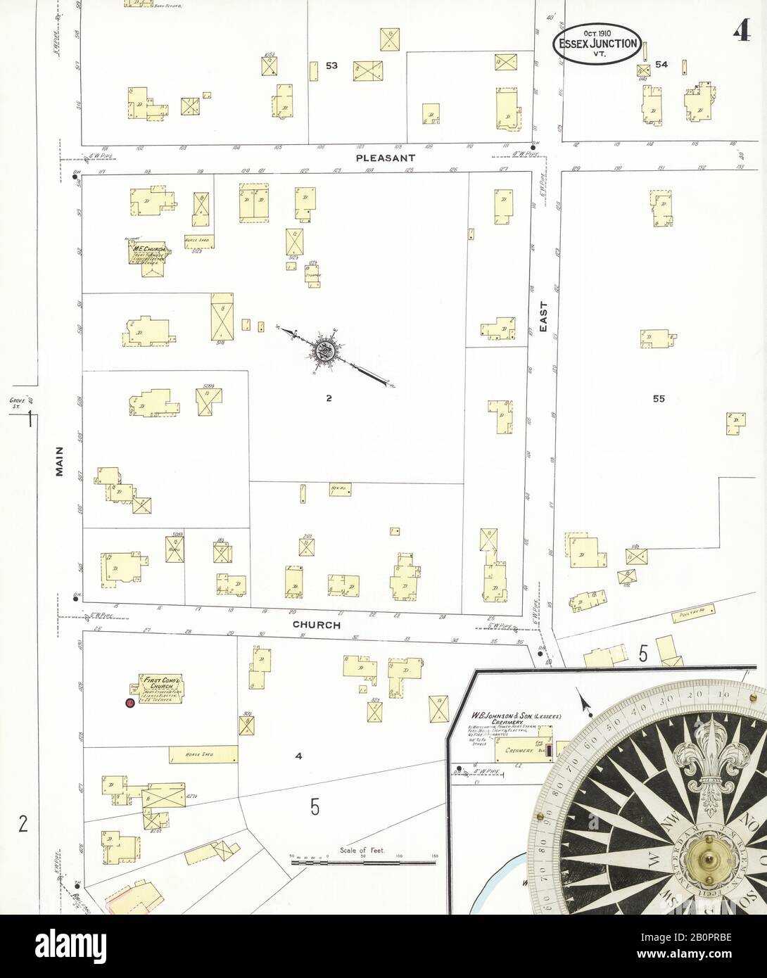 Immagine 4 Della Mappa Sanborn Fire Insurance Da Essex Junction, Chittenden County, Vermont. Ott 1910. 5 fogli, America, mappa stradale con una bussola Del Xix Secolo Foto Stock