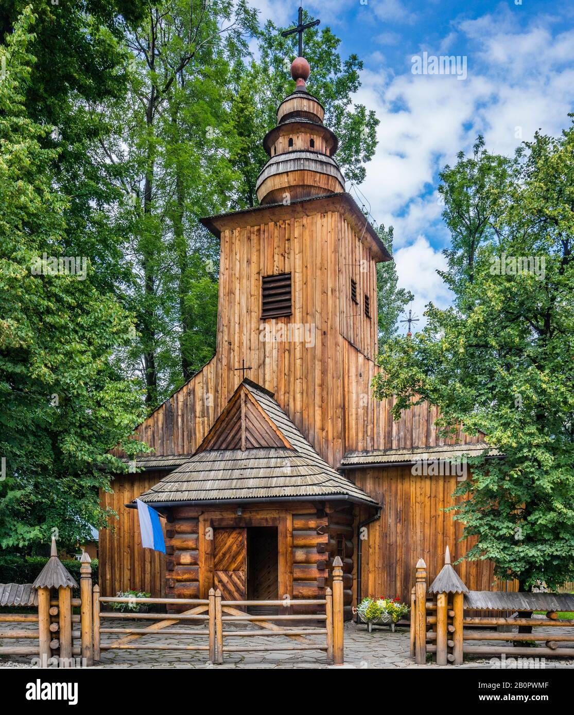 Chiesa Di Nostra Signora di Częstochowa a Zakopane, comunemente conosciuta come la vecchia chiesa e precedentemente conosciuta come Chiesa di San Clemente, architettura in legno di un t Foto Stock