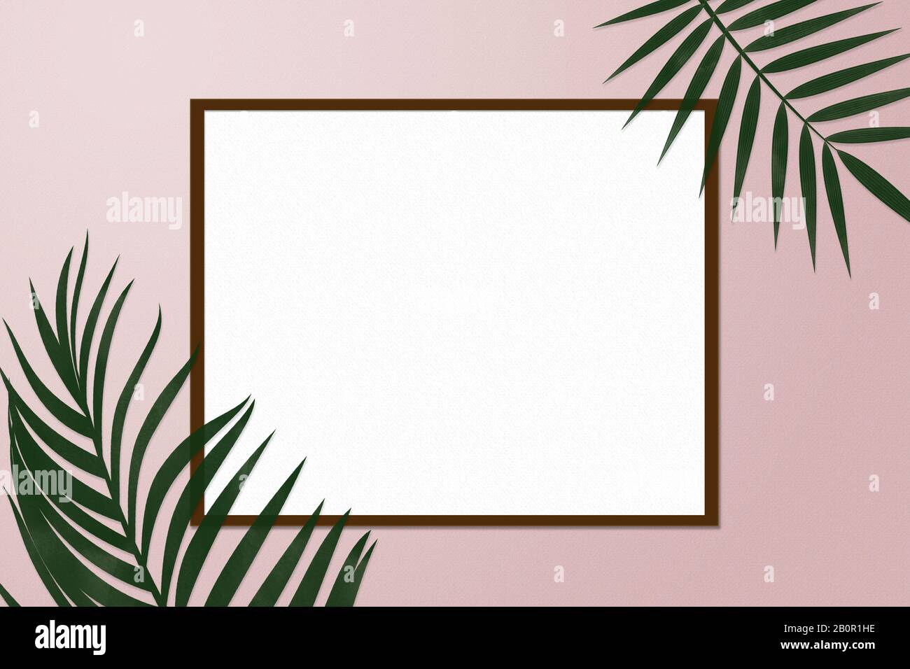 semplice cornice naturale creativa fatta di palme tropicali e foglie di felce su sfondo pastello rosa, vista dall'alto Foto Stock semplice cornice naturale creativa fatta di palme tropicali e foglie di felce su sfondo pastello rosa, vista dall'alto Foto Stock