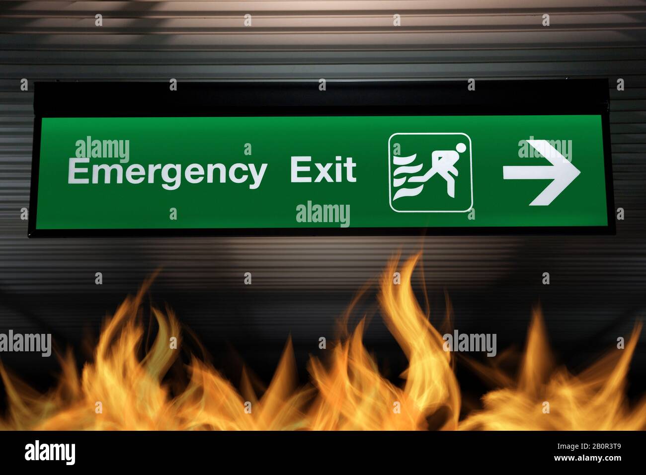 Punto di raduno in caso di incendio segno Foto Stock